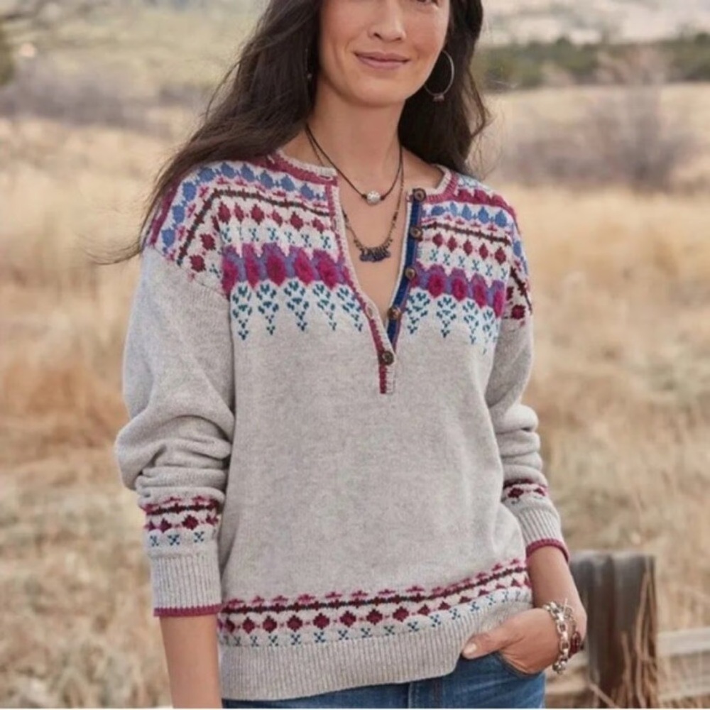 RARE Sundance NWT Innes Fair Isle Henley Wool Sweater— XS